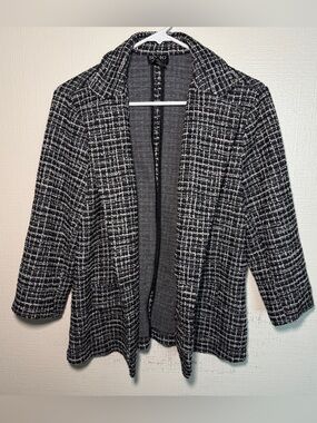 Soho Black and White Tweed Open-Front Blazer